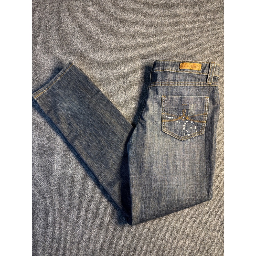 Mudd‎ Skinny Jeans Womens 11 Gray Stretch Whiskered Low Rise Beaded Distressed